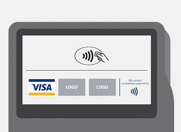 Contactless Symbol with network marks and contactless acceptance messaging.
